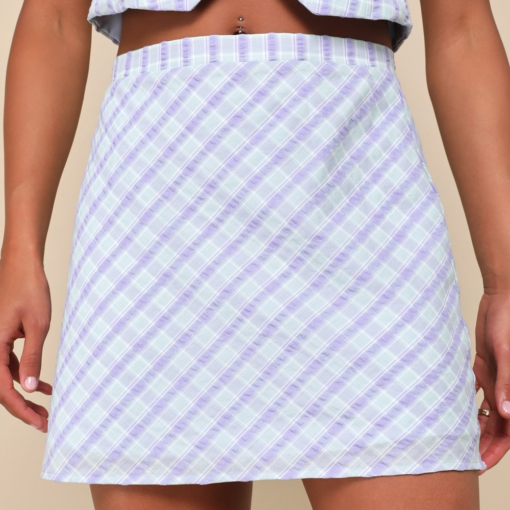 Lulu's Delightful Event Mint Green and Purple Mini Skirt